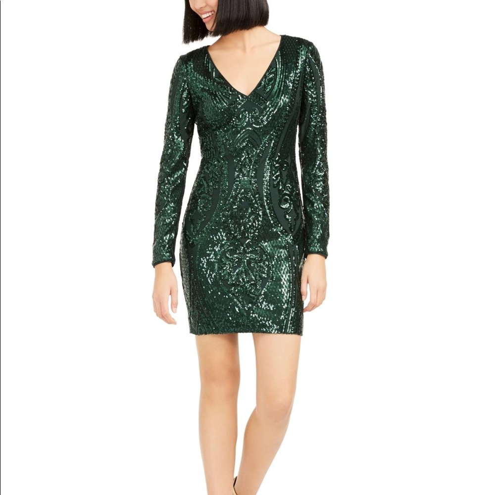 Marciano Los Angeles LS Sequin Bodycon Dress Green
